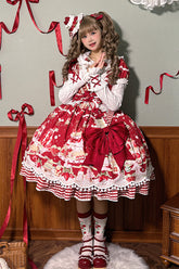 Robe Lolita douce à col poupée, manches courtes, imprimé fraise menthe, volants, nœud papillon, 4 couleurs